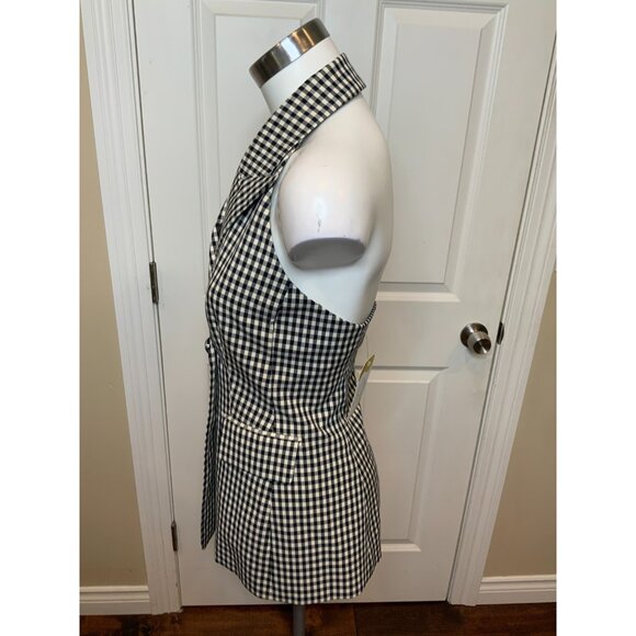Veronica Beard Enfield Vest" Black & Ecru White Check Collared Size 2, NWT! $598 - Picture 4 of 6